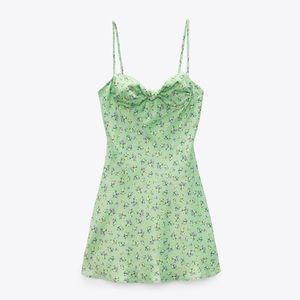Zara mint satin mini floral knot detail mini dress